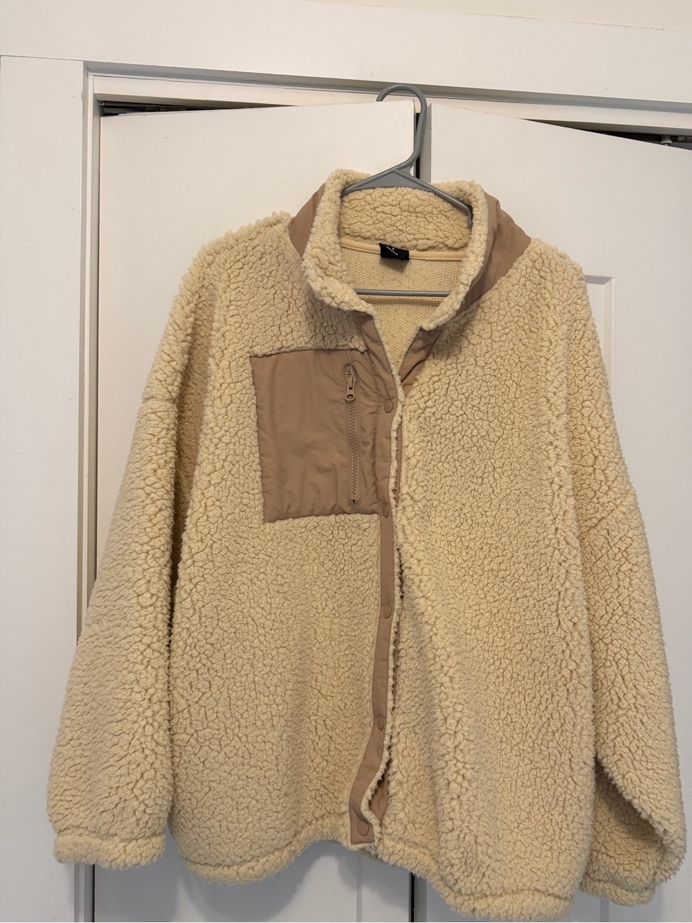 PacSun Cream Teddy Sherpa Jacket with Tan Trim - Picture 3 of 4
